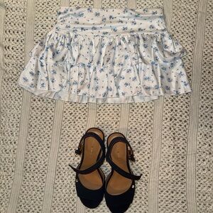 Floral White and Blue Women's Skirt